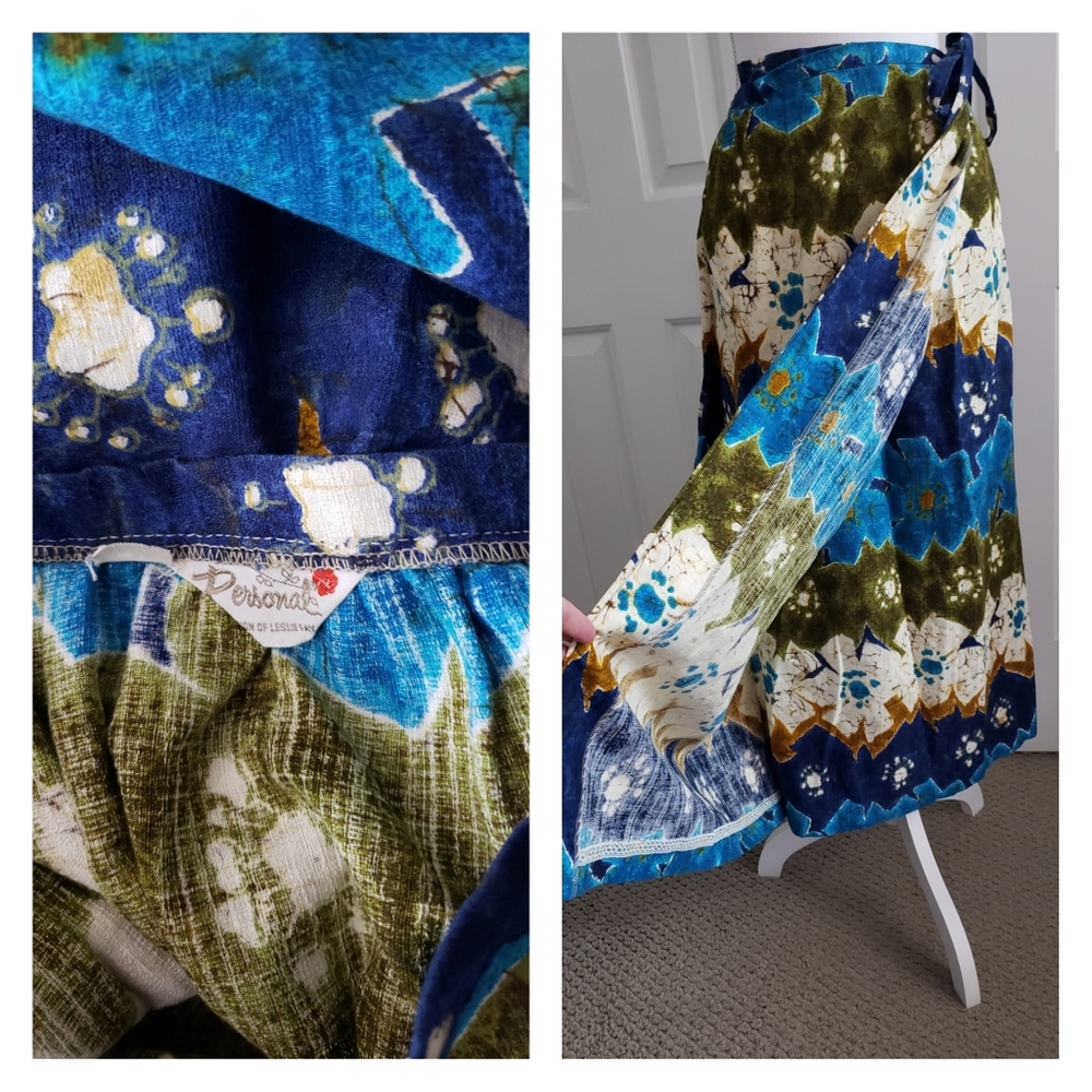 💗 Gorgeous VINTAGE barkcloth wrap skirt L